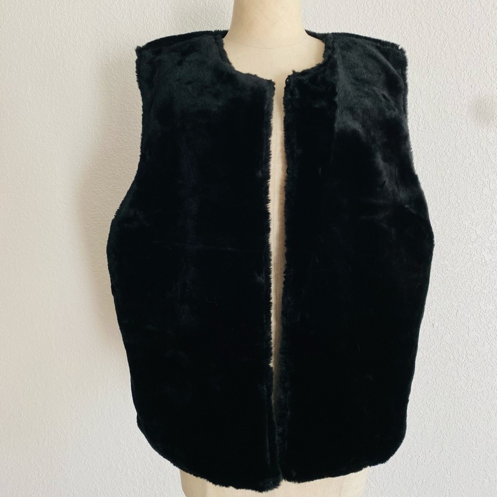 Vintage Y2K Black Faux Fur Vest Venezia 14/16 Reversible